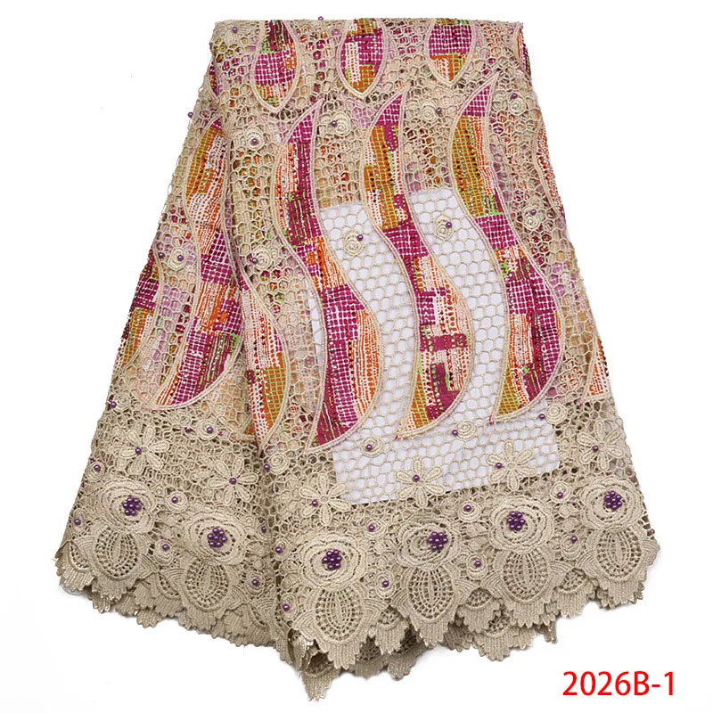 

2018 High Quality Nigerian Lace Fabric Luxury African Water Soluble Lace Fabric With Beades Material For Wedding QF2026B