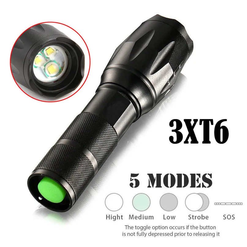 

Powerful LED Flashlight 15000 lumens T6 LED Flashlight 18650 Adjustable Focus Zoom Flash Light Lamp Bicycle Front Light #2M03