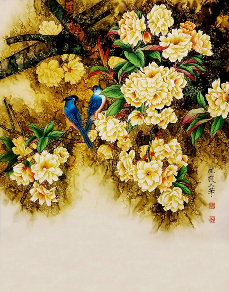 

5x7ft Chinese Traditional Painting Flowers Bird Photography Backdrops Photo Props Studio Background