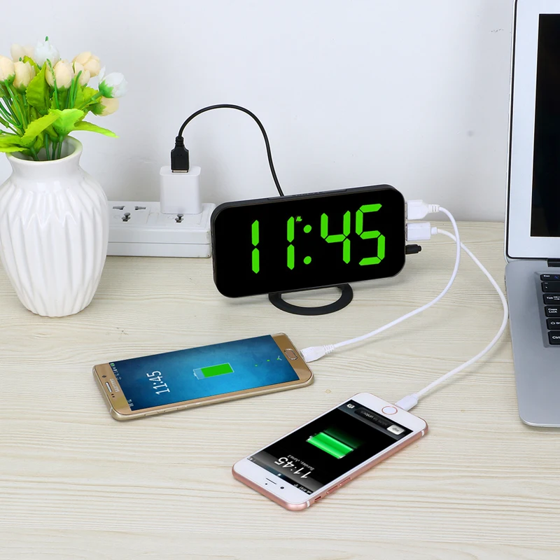 

Automatically Adjust The Brightness Electronic Led Digital Desktop Decoration Alarm Clock With Dual Usb Port For Phone