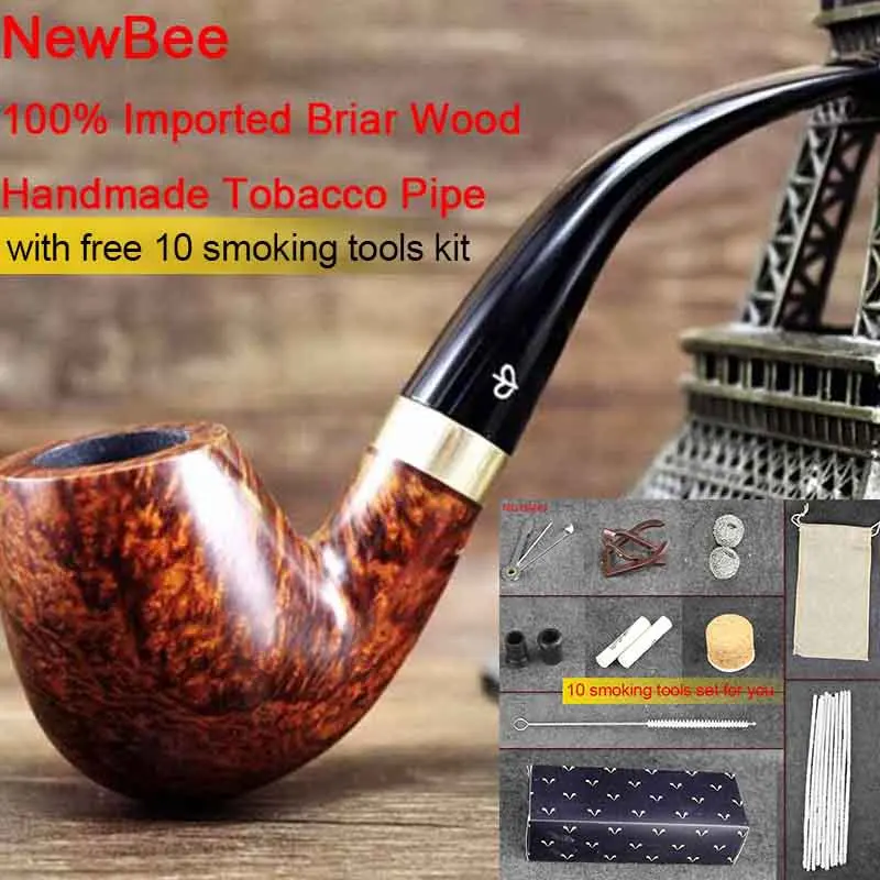NewBee 10 Smoking Tools Kit Briar Wood Handmade Smoking Pipes Men Bent