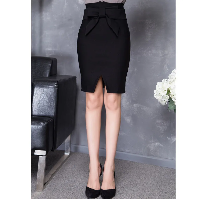2017 New Women Formal Work Wear Skirts Ladies Sexy High Waist Mini Black Pencil Skirt Stretch Package Hip With Bow |