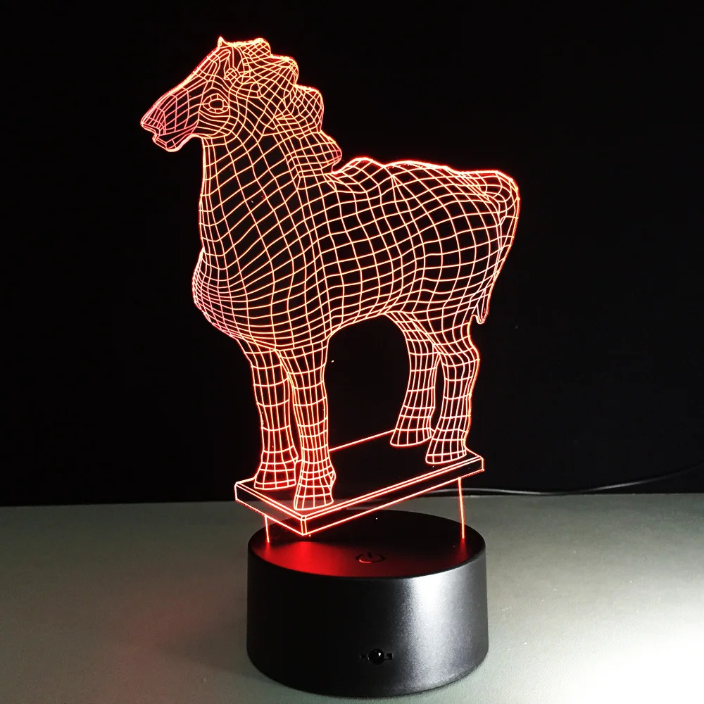Забавный лошадь 3D животное светодиодный светильник Модель ночники 7 цветов USB сенсор лампа для детей игрушечные лампы Рождественский праздник подарок на год