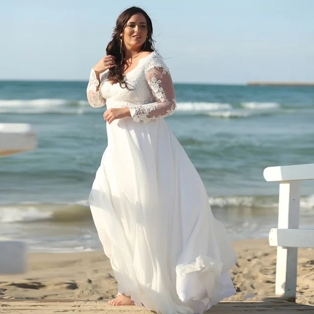 7817 42 De Réductionlorie Plage Robes De Mariée 2019 Robe Mariage Vintage En Mousseline De Soie Grande Taille Robe De Mariée à Manches Longues
