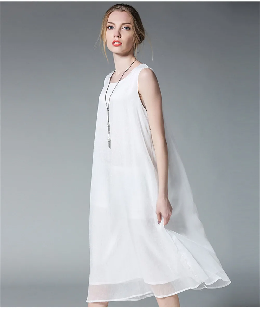 Fashion White Women Long Tank Dress 2017 New Summer Autumn Retro Sleeveless Chiffon Designs Casual Dresses Slim Plus size XXXXL (13)