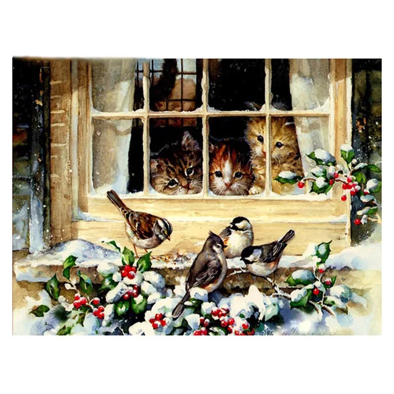 

Mosaic Full Square Drill Home Decor Wall Art Animals Cat Bird Snow 5D DIY Diamond By Number Kit Painting For Living Room Canvas