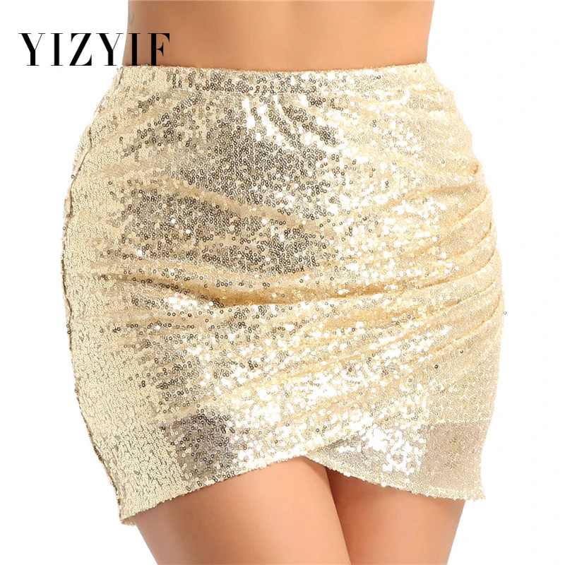 YiZYiF Sexy faldas cortas para mujer Ruched tulipán Hem Body Con lentejuelas brillantes Club ceñido al cuerpo Mini de noche de fiesta ropa de noche faldas|Faldas| - AliExpress