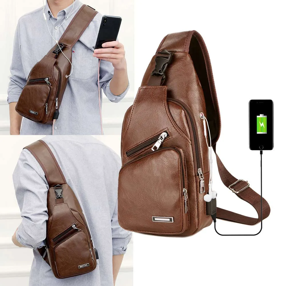 

Unisex backbag Men's Shoulder Bag Fashion Outdoor Sports Chest Pack Canvas USB Charging bag messenger bag men leather@py