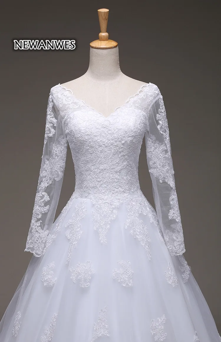 Vestido De Noiva дешевые Праздничное платье Longo Sexy Sheer длинный рукав Кружево аппликацией