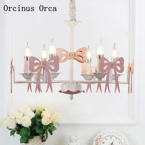 Us 131 14 17 Off Nordic Modern Simple Pink Bow Chandelier Girl Bedroom Princess Room Children S Room Lamp Creative Color Led Candle Chandelier In
