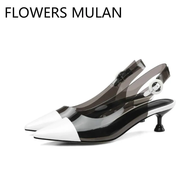 Transparente Pvc Nueva Sandalias Punta Altos Mujeres Negro De Blanco Las En rojo Negro 2019 Tacones Cuero Fiesta blanco La Correa Parte Patente Marca Rojo Superior vwqw4
