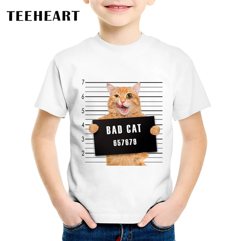 

TEEHEART Boys/girls's Modal T-shirt Bad Cat Serial Number Police Station Printed 18M-10T Summer Children Tops Tees TA554