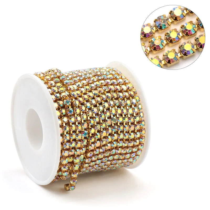 1Yard 10Yards/roll SS6-SS16 Glitter Crystal Rhinestone Chain Sew-On Glue-On For Clothes  DIY Garment Accessories trim Cup Chain 