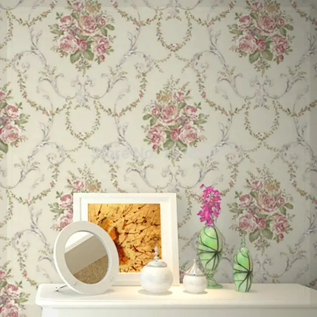 Vintage Romantic Victorian Rose Flower Floral Scroll Wallpaper Wall