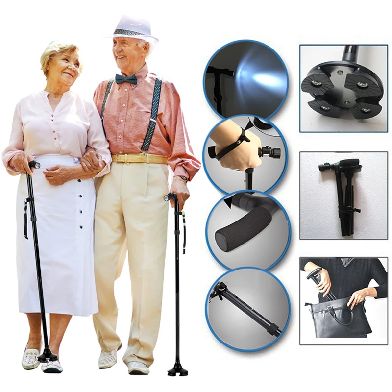 2016 New Ultra light Handle Dependable Folding Cane With Built in Light