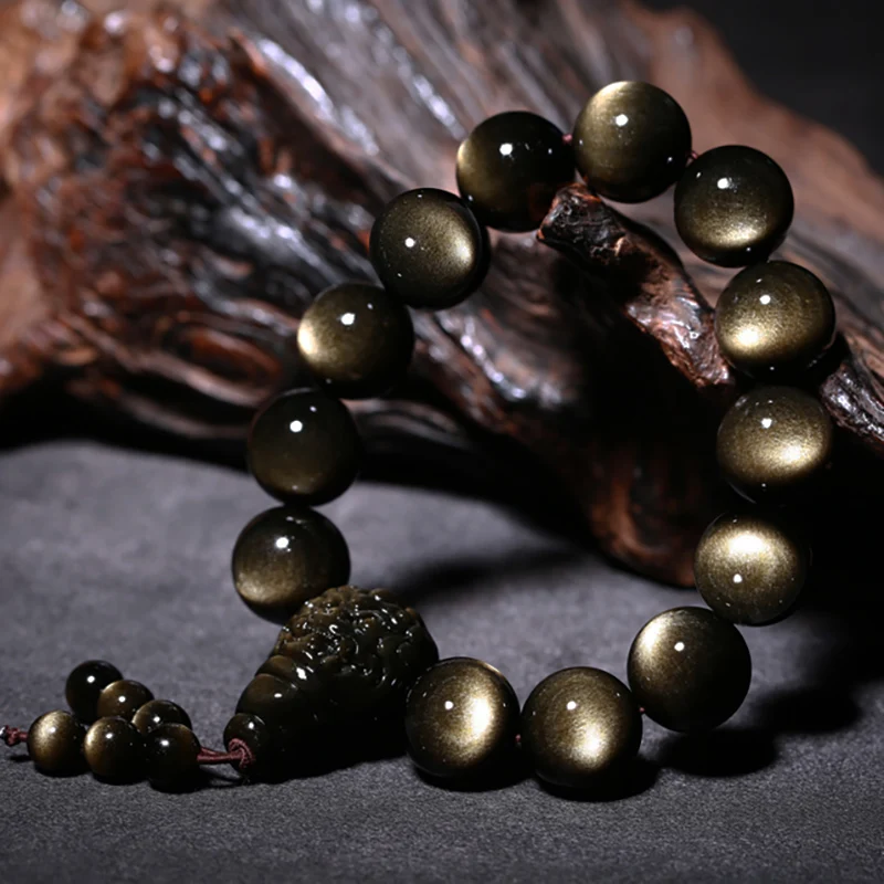 Quicksand Golden Eye Three-way Bracelet Natural Stone Strand Bracelets Jewelry Gold Obsidian Beads Men's Women Bracelet Gift