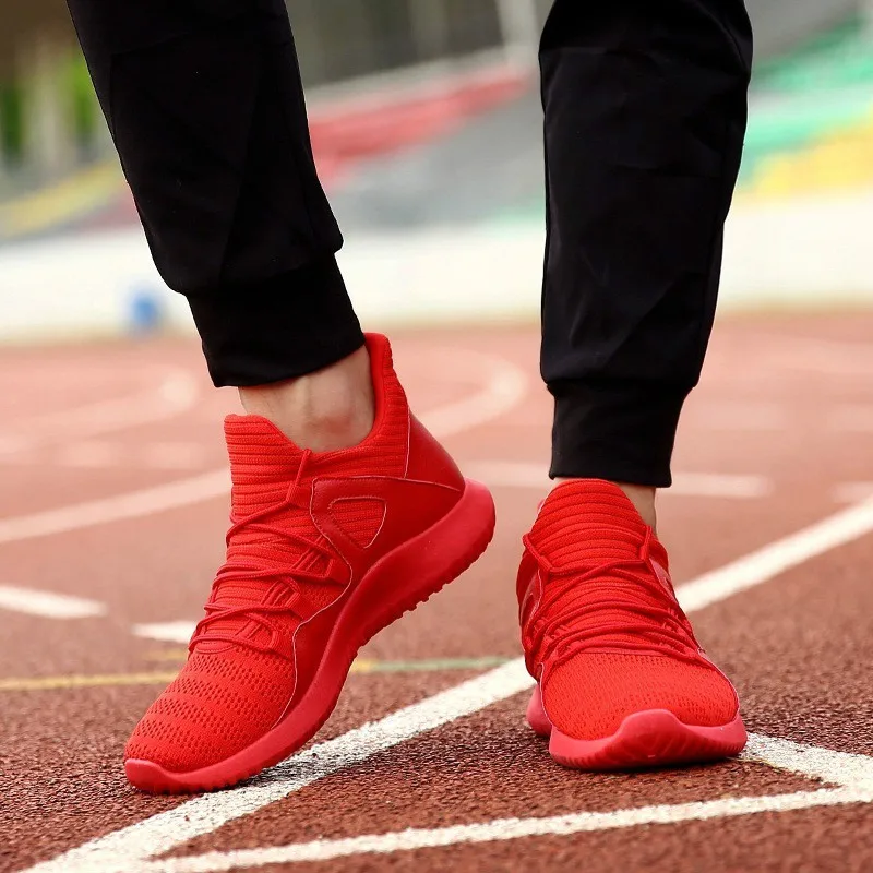 Белая дышащая мужская повседневная обувь; Tenis Masculino Adulto; удобные мужские кроссовки черного цвета; большие размеры; Baskets Homme AS-61 - Цвет: Красный