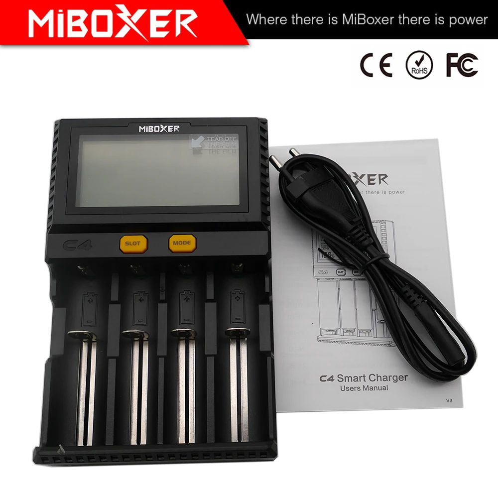 Miboxer C4 умное зарядное устройство с ЖК дисплеем для Li Ion IMR ICR LiFePO4 18650 14500 26650 AAA