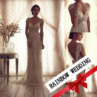 romantic fashionable wedding dress 2014 vestido de noiva A-Line V-Neck Cap sleeves Crystals Back Chiffon Lace Dress BO2212