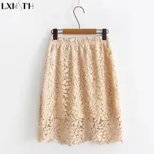 Корейские новые женские кружевные юбки с эластичной резинкой на талии, с высокой талией, большие размеры, женские прямые юбки по колено, Feminino