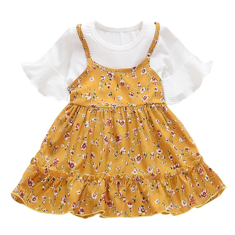 

Toddler Dress Summer Baby Little Girl Short Sleeves Suspenders Chiffon Dress 2019
