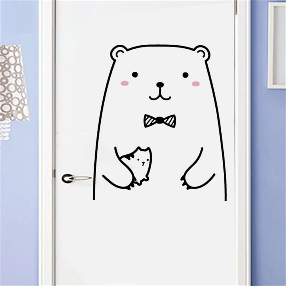 Us 0 99 44 Off Cute Cear Naughty Cat Door Sticker Refrigerator Diy Family Home Wall Sticker Removable Mural Decals Vinyl Art Room Decor Nove6 In