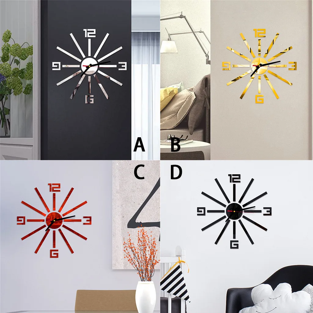 

3D DIY Roman Numbers Acrylic Mirror Wall Sticker Clock Home Decor Mural Decals Decor Living Room Quartz Needle FreeShipping