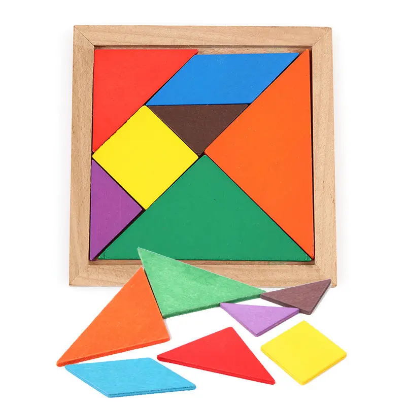 

Wooden Tangram 7 Pieces Jigsaw Puzzle Educational Toys for Kids Colorful Square IQ Game Brain Teaser Intelligent