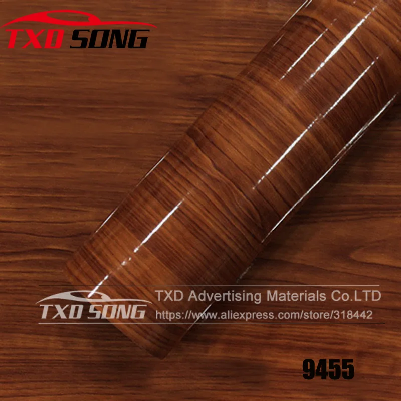 10/20/30/40/50/60x152CM Glossy WOOD PVC VINYL FILM GLOSSY WOOD GRAIN STICKER FOR CAR INTERIOR DECORATION BY FREE SHIPPING