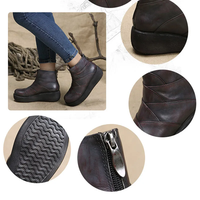 Style Vintage Main Dames Chaussures 2 Littéraire Cuir Appartements Bottes Taille Véritable Mode À Femmes Plus Cheville 1 En La 2018 Printemps qf8Zz