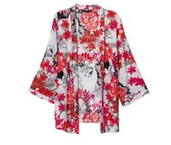 Кимоно Кардиган 2014 Женская мода лето весна кардиган Европейский стиль блузка с цветочным принтом blusas де Седа KM-77