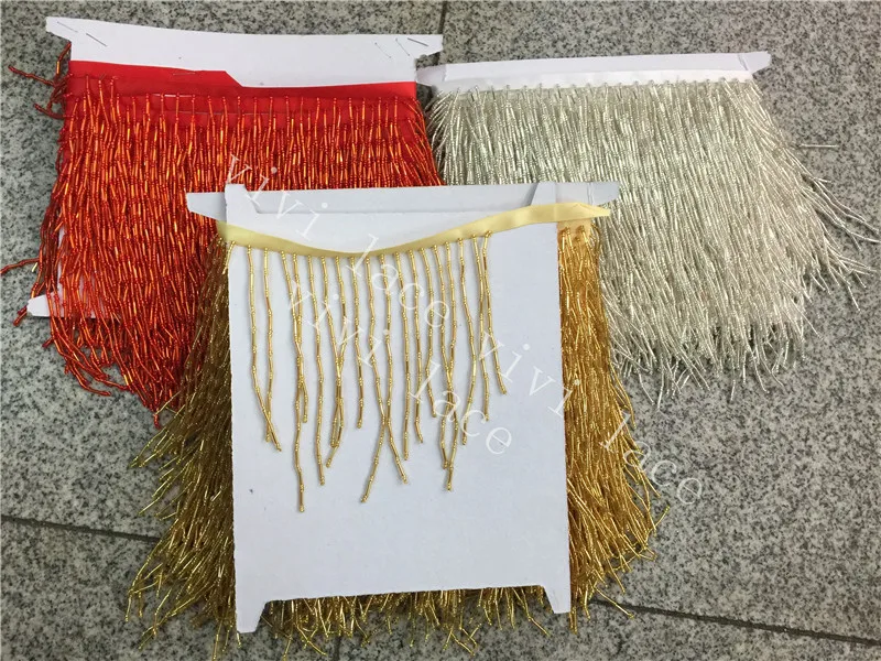 cheap 10 yards bag f019# gold silver red wave beads tassel fringe 9 13 cm width for decoration dress fashion designer,