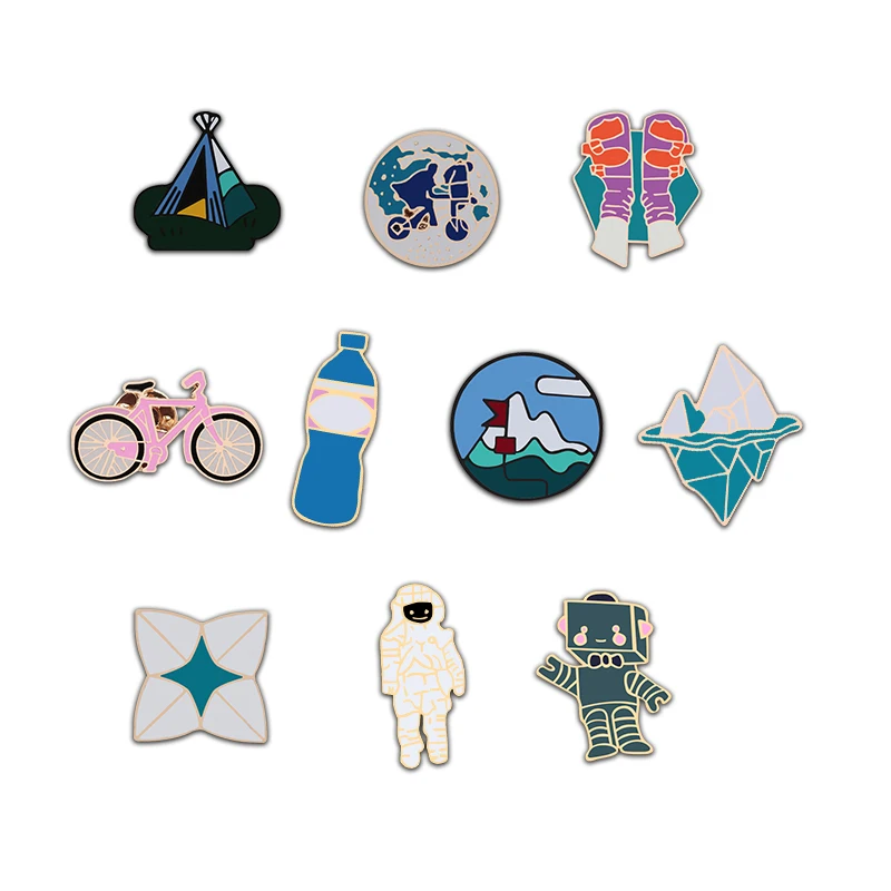 

Travel Pins Tent Bicycle Walk Travel The World Mountain Water Bottle Brooches For Women Men Kids Lapel Pin Badge Travel Jewelry