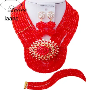 

Laanc Pretty Costume African Jewelry Set Nigerian Wedding Red Crystal Beads Bridal Jewelry Set 8CSJ002