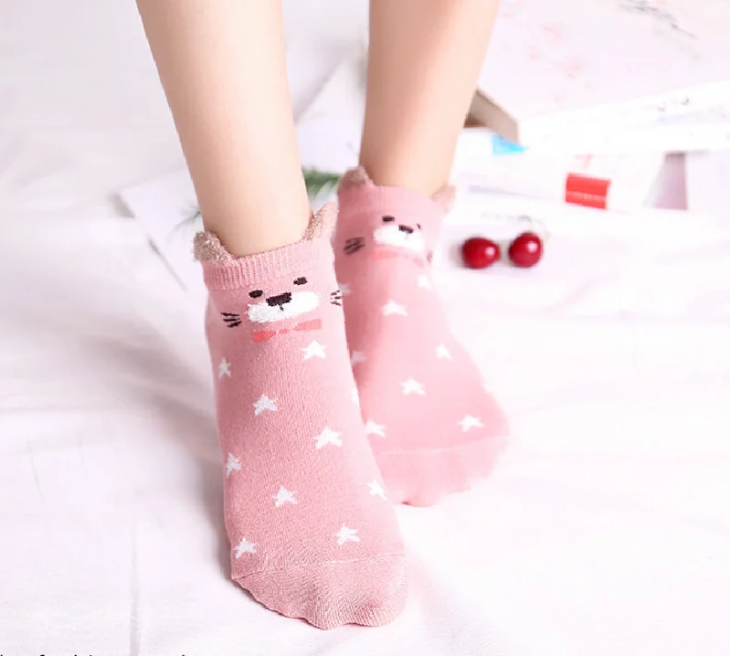 Модные милые короткие носки женские Харадзюку с милым рисунком забавные хипстерские носки женские 1 пара - Цвет: pink bear