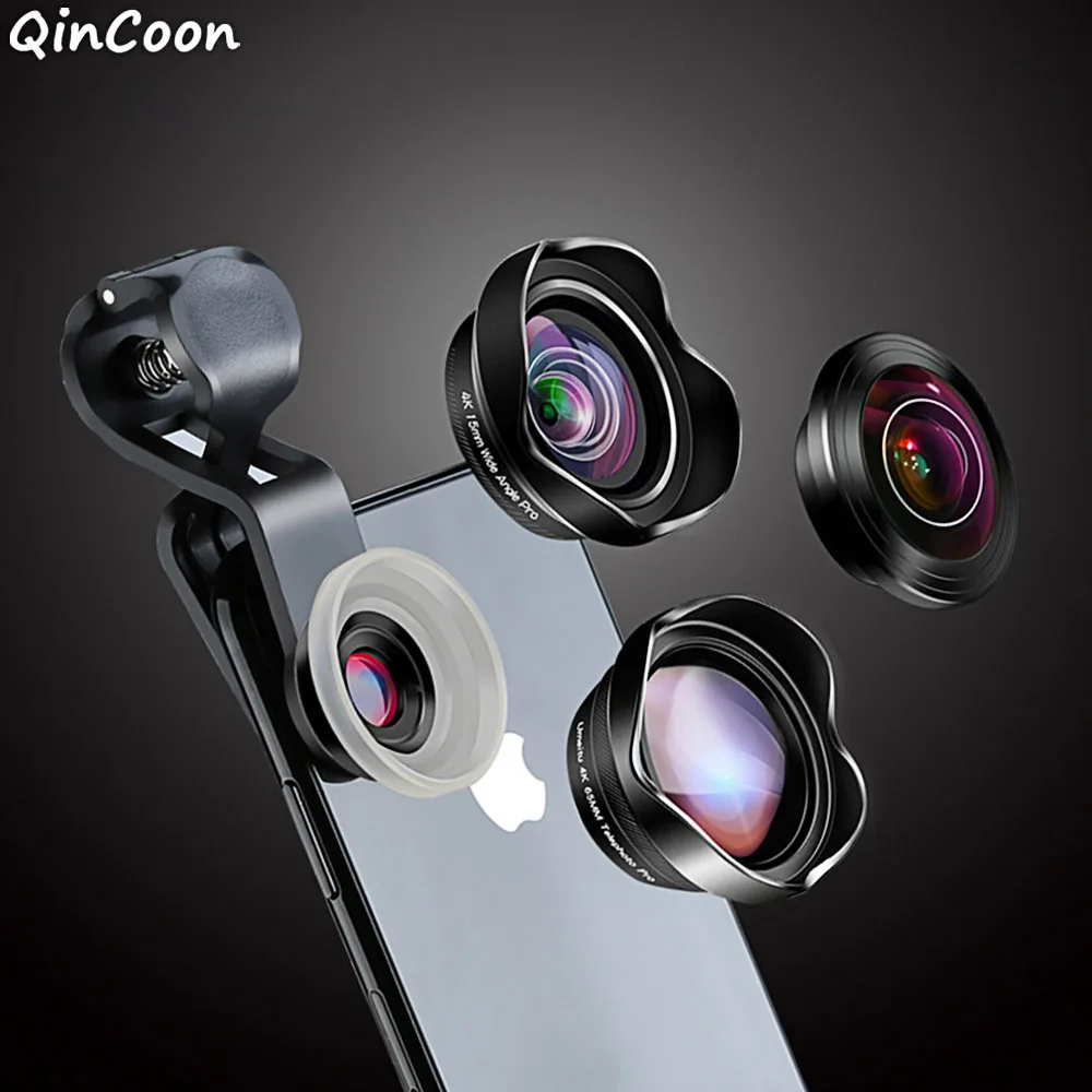 

Professional Quality 4K HD Phone Lens Wide Angle + Macro + Fisheye + Telephoto SLR Lens Camera Kit for iPhone Smartphone Mobile