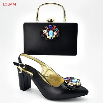 

OLOMM latest Italian black Shoes with Matching Bag Italian Design African Nigeria Shoes and Bag Set for Parties !TN1-1