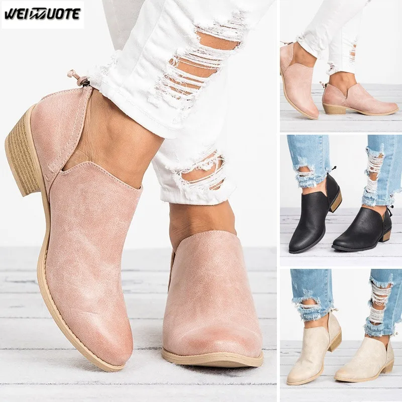 zippered low heeled ankle boots