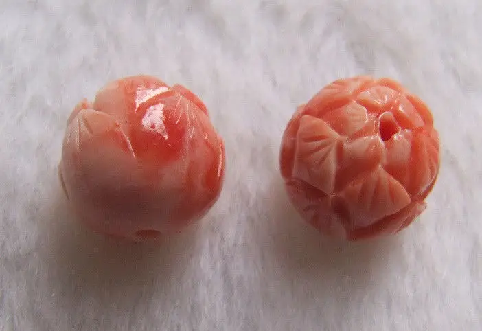 

12mm Pink Shell Carved Round Loose Beads 2pcs