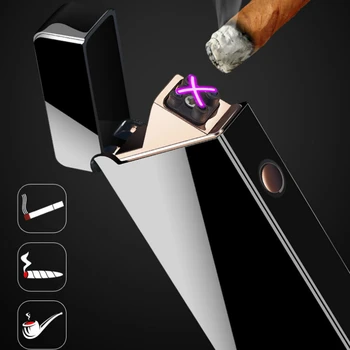 

New Metal Dual Arc USB Charging Lighter Pulsed Windproof Electric Cigarette Cigar Lighters Flameless Rechargeable Lighter Plasma