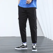 Men's casual multi-pocket overalls spring and autumn thin men's pants elastic waist pants loose straight casual pants men