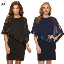 Mesh Patchwork Sexy Mini Dress 2017 Women Cloak Sleeve Round Neck Irregular Party Dresses Sequins Clubwear Vestidos Dress Sexy