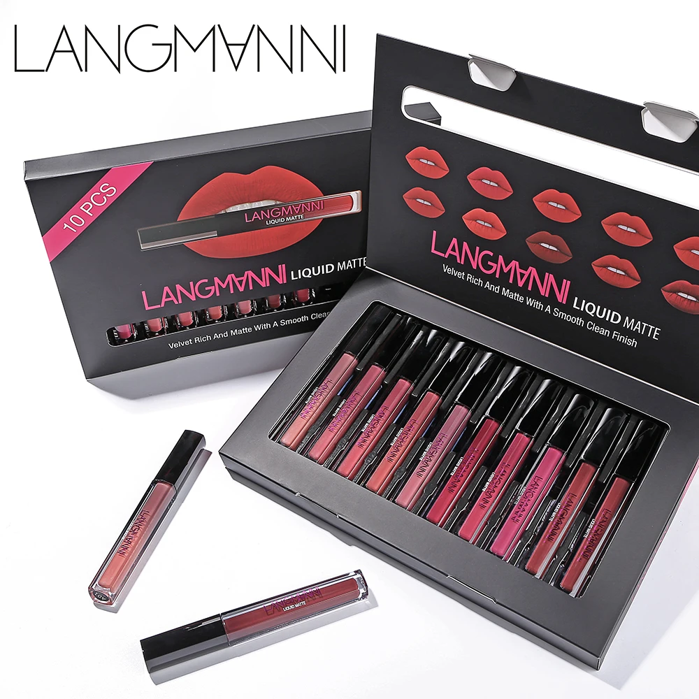 

Langmanni 10Pcs/Set Matte Waterproof Nude Liquid Lipstick Lip Gloss Kits Makeup Lipgloss Long Lasting Cosmetics