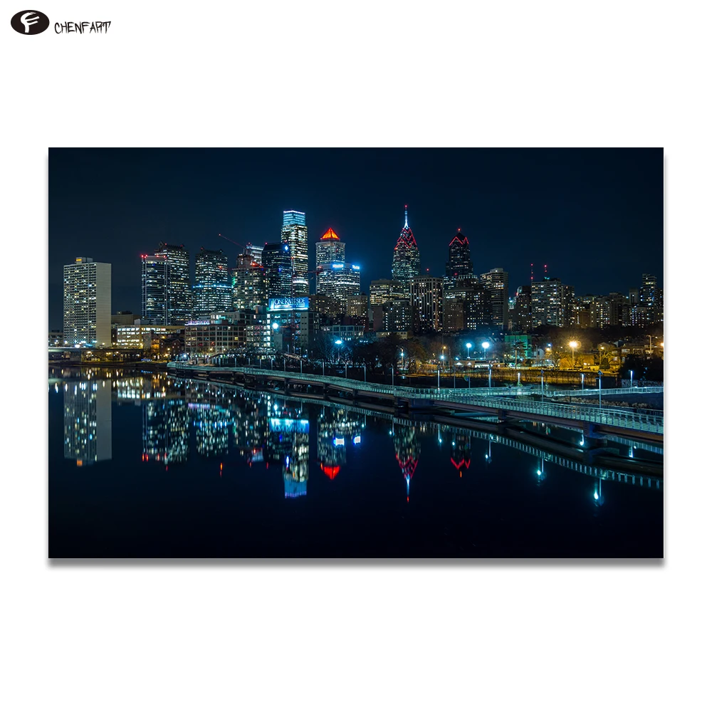 

CHENFART no Framed Evening Charming Urban Night Landscape Wall Pictures for Living Room Decorative Picture