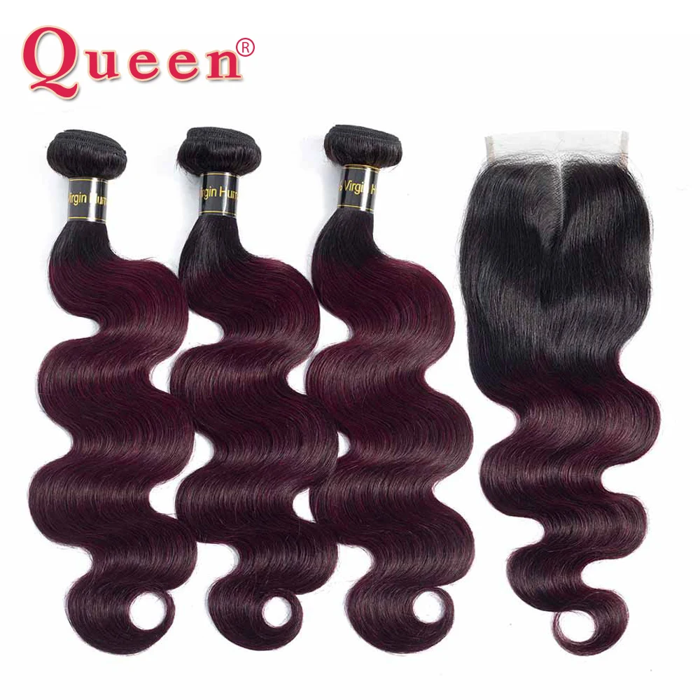 Queen hair Products бразильские пучки с закрытием Remy hair B/99J двухцветные Омбре человеческие волосы для тела плетение 3/4 пучков с закрытием