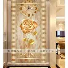 Декор для гостиной, коридора, алмазная вышивка, современная, цветок розы, 5D квадратная Алмазная мозаика, алмазная живопись, настенные часы