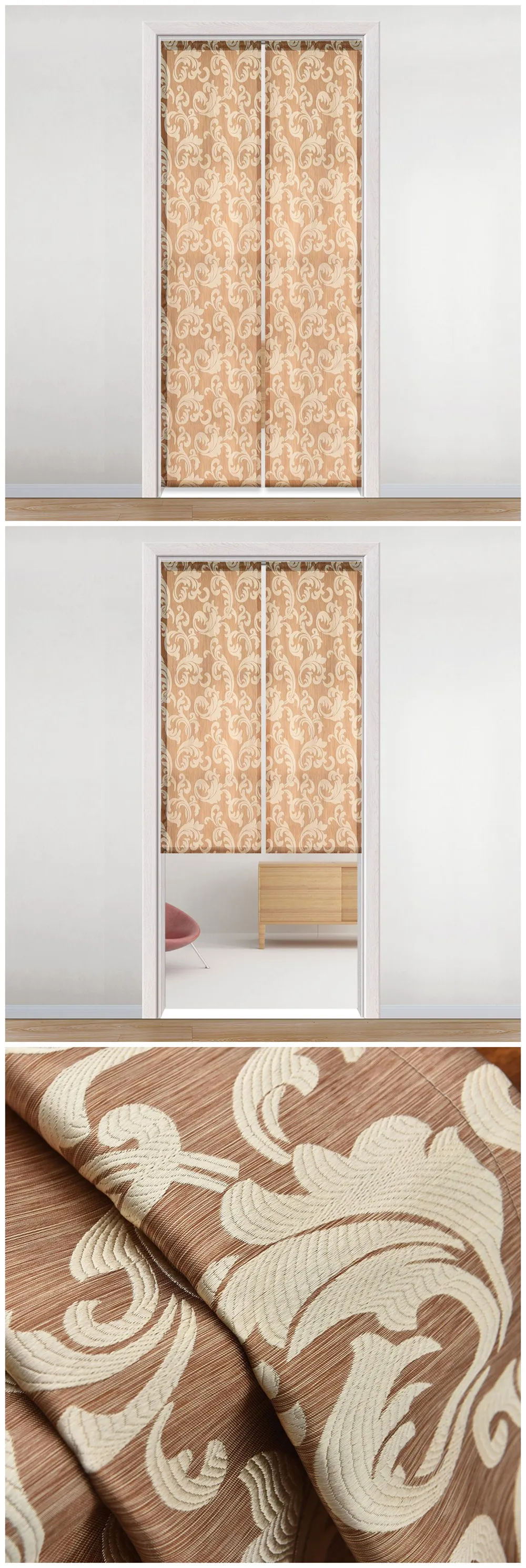 MLS-Smt301  NAPEARL Vein Leaves Drops Door Curtains Leaves Pattern Rustic European For Bedroom Short Rod Pocket Thread Fabric Decor Textile (1)