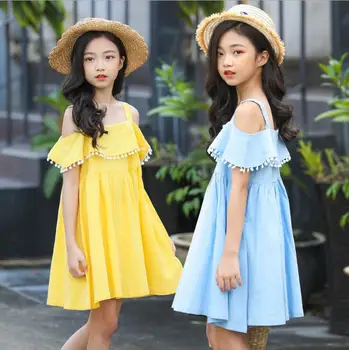 

2019 Korean style girls ruffles dress tassel cotton fashion summer girls dresses 4-9t B409