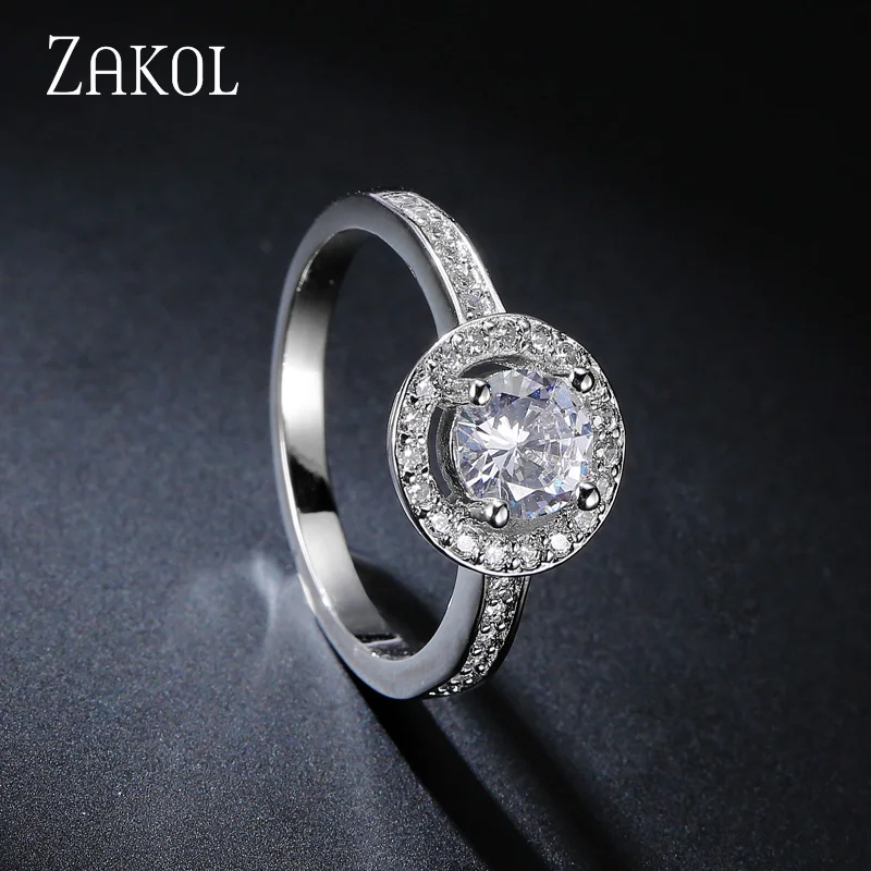 ZAKOL изысканное высококачественное круглое обручальное кольцо с кубическим
