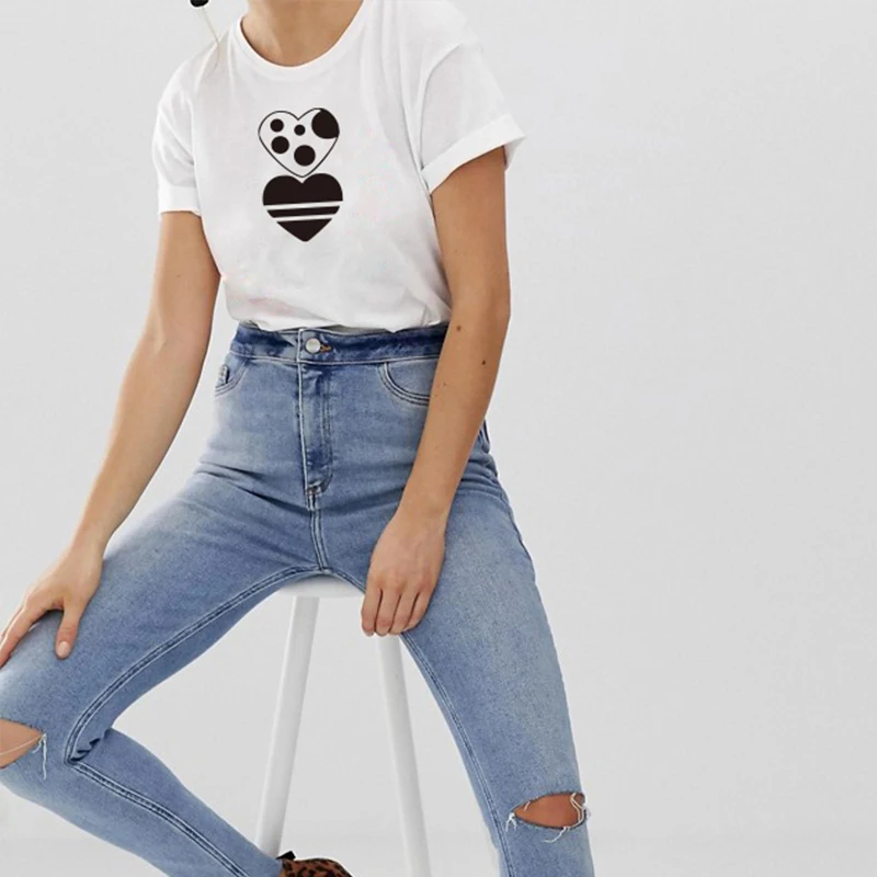 

T-shirts summer women 2019 Black White shirt with print Ladies Clothing Fashion Cotton Blend Tops Tees camiseta mujer